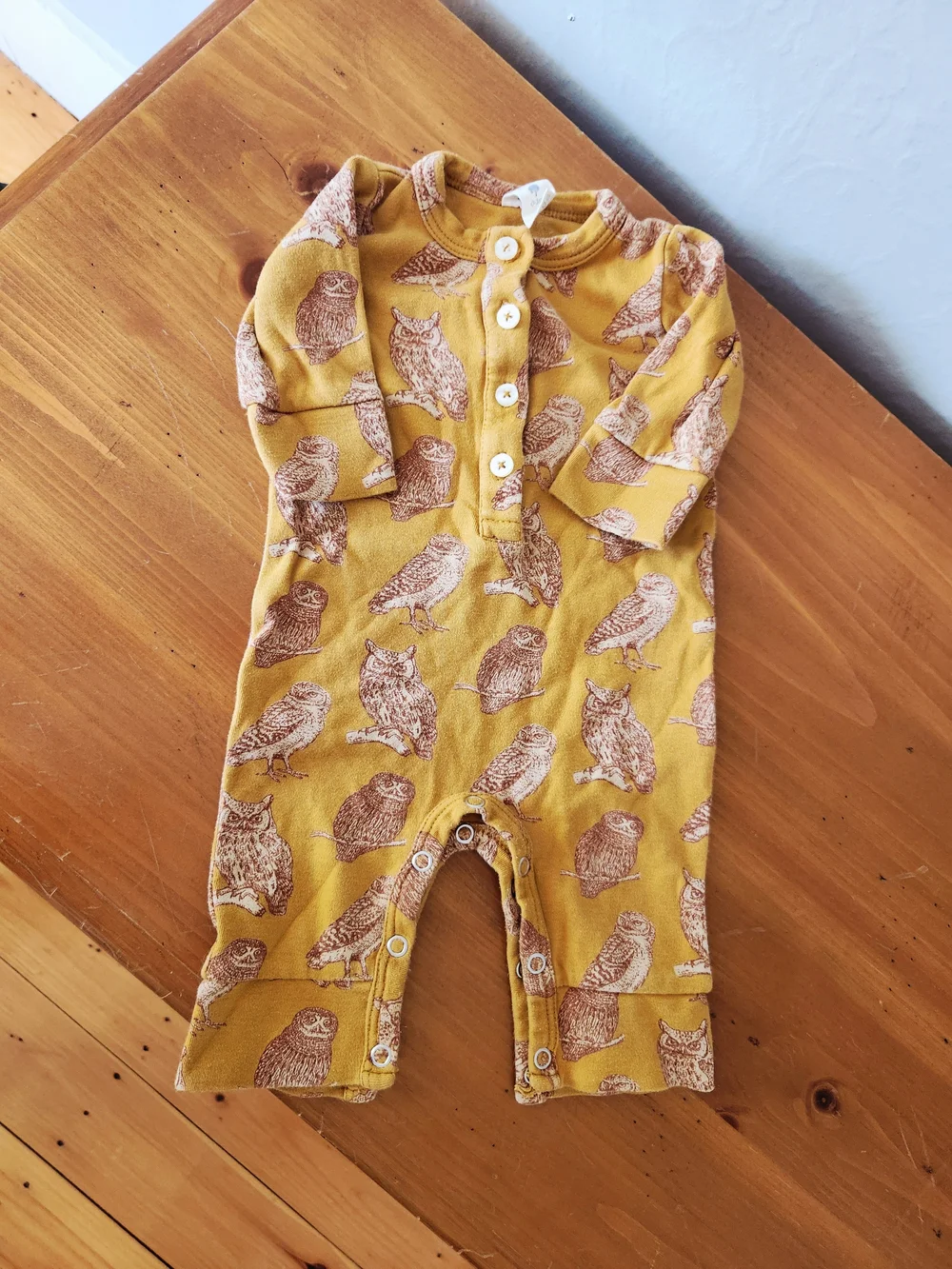 kate quinn 0-3m Cotton Mustard and Brown Owl Print Bodysuit